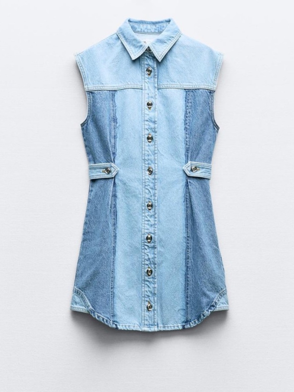 Zara Light Wash Two-Tone Denim Shirt Dress